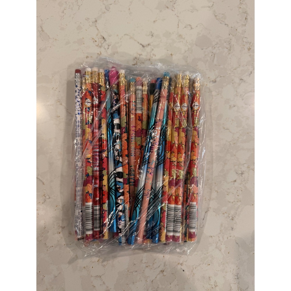 Vintage Y2K Graphic Print Pencil Lot Unsharpened Assorted Erasers 90s Stationery